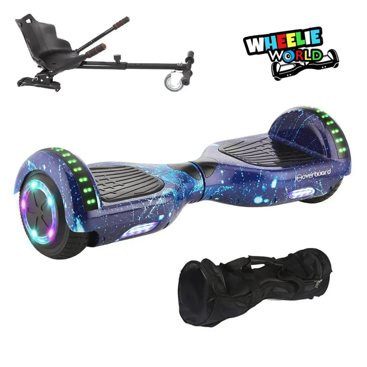 Blue Galaxy 6.5″ Hoverboard and Hoverkart Bundle DEAL with LED Lights and Bluetooth Speaker